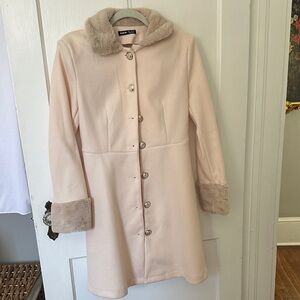SHEIN Light Pink Trench Coat with Faux Fur